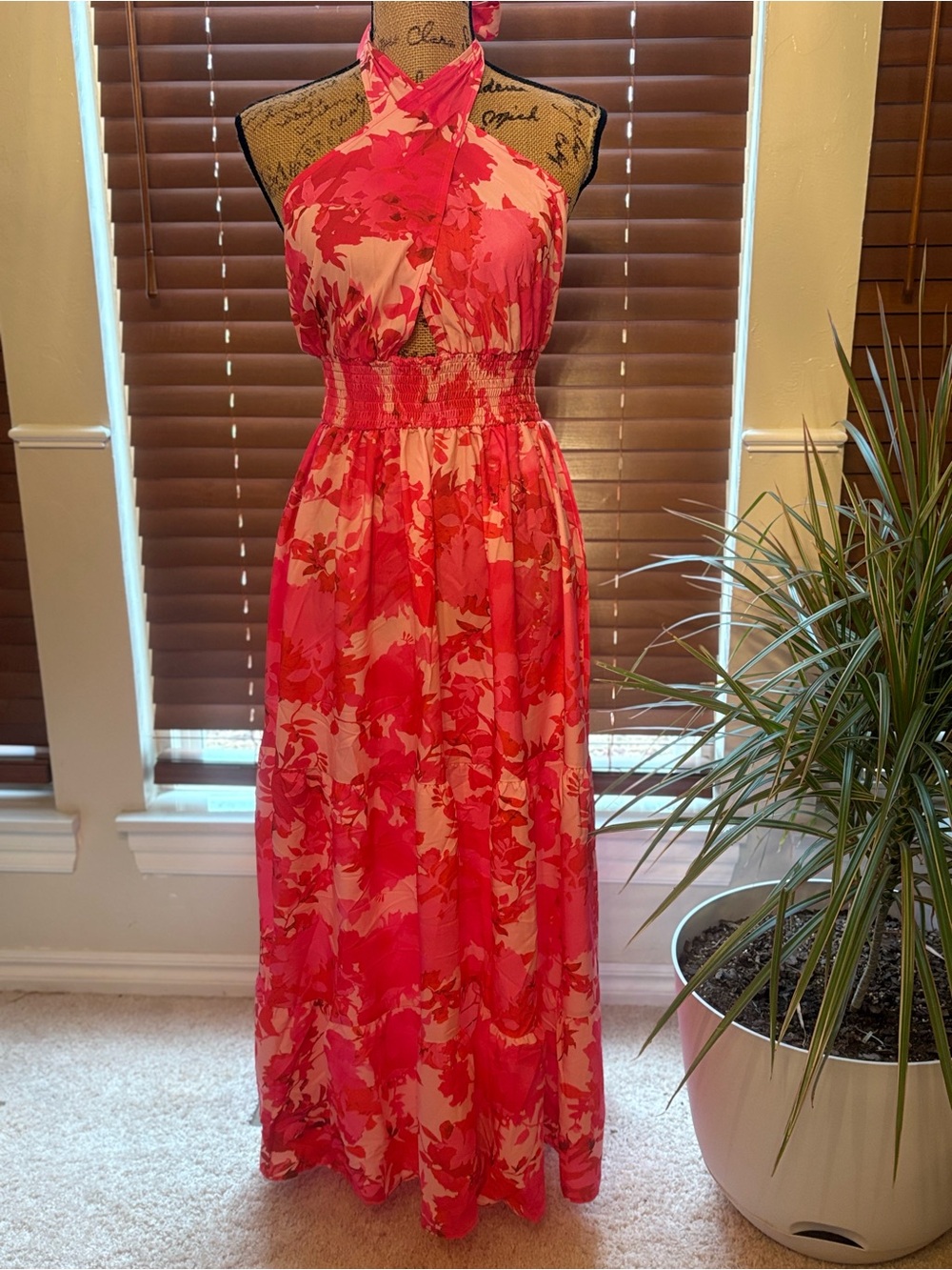 Floral Halter Maxi Dress in Pink